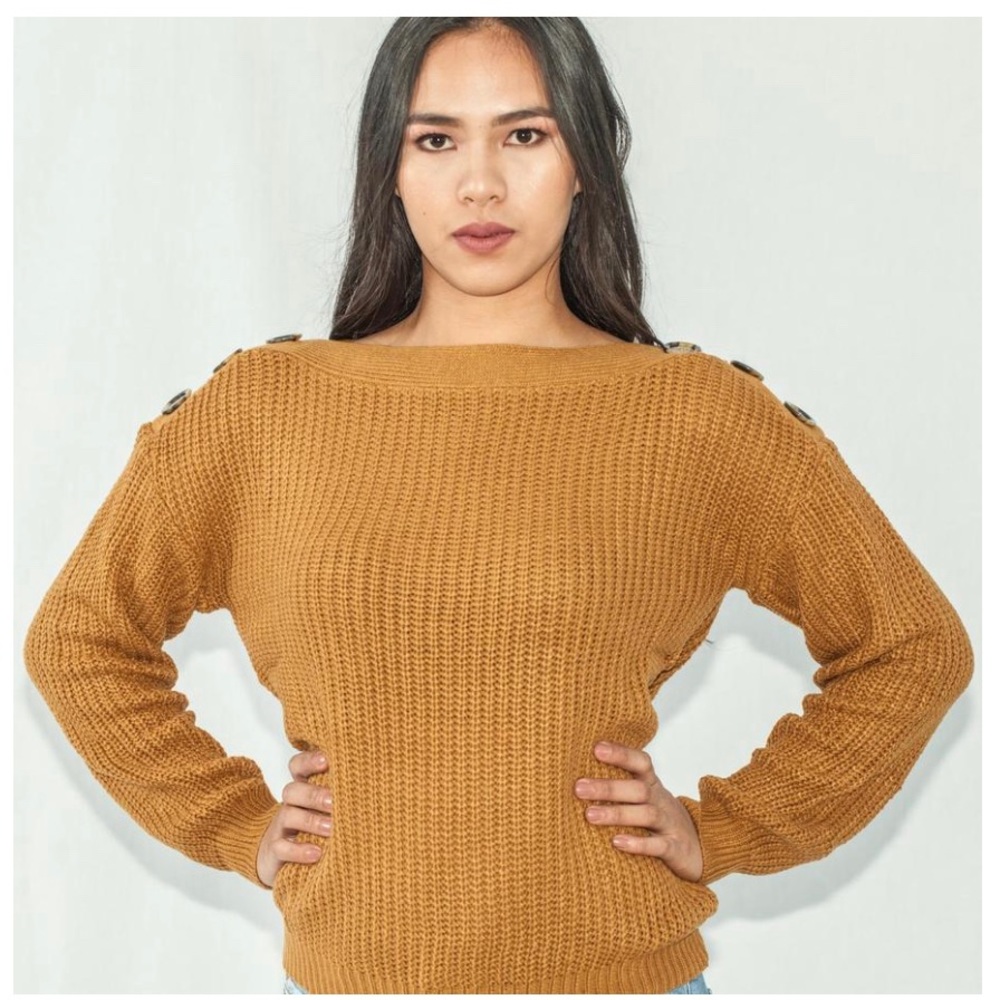 Knit Button Shoulder Sweater in Mustard BRAND NEW!